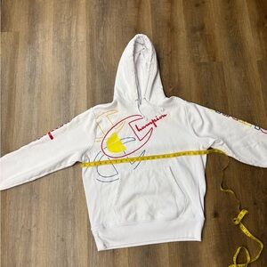Champion White Hoodie with Vibrant Logo Accents